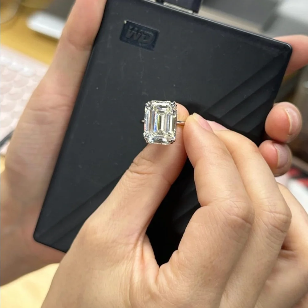 Emerald Cut Engagement Ring 11.5 Carat Center Stone Lab Diamond - Picture 3 of 5